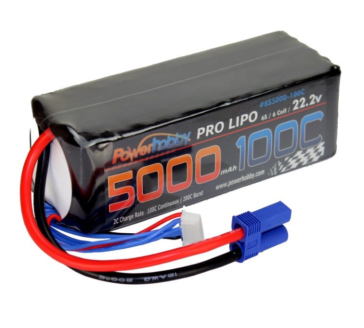 Power Hobby 5000mAh 22.2V 6S 100C LiPo Battery w/ EC5 Connector