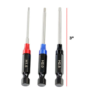 Powerhobby RC Hex Driver 1/4" Tool Set Metric 1.5, 2.0, 2.5mm with Handle
