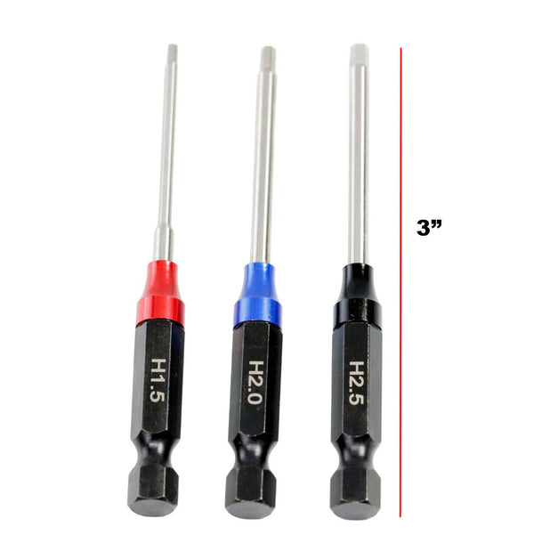 Powerhobby RC Hex Driver 1/4" Tool Set Metric 1.5, 2.0, 2.5mm with Handle