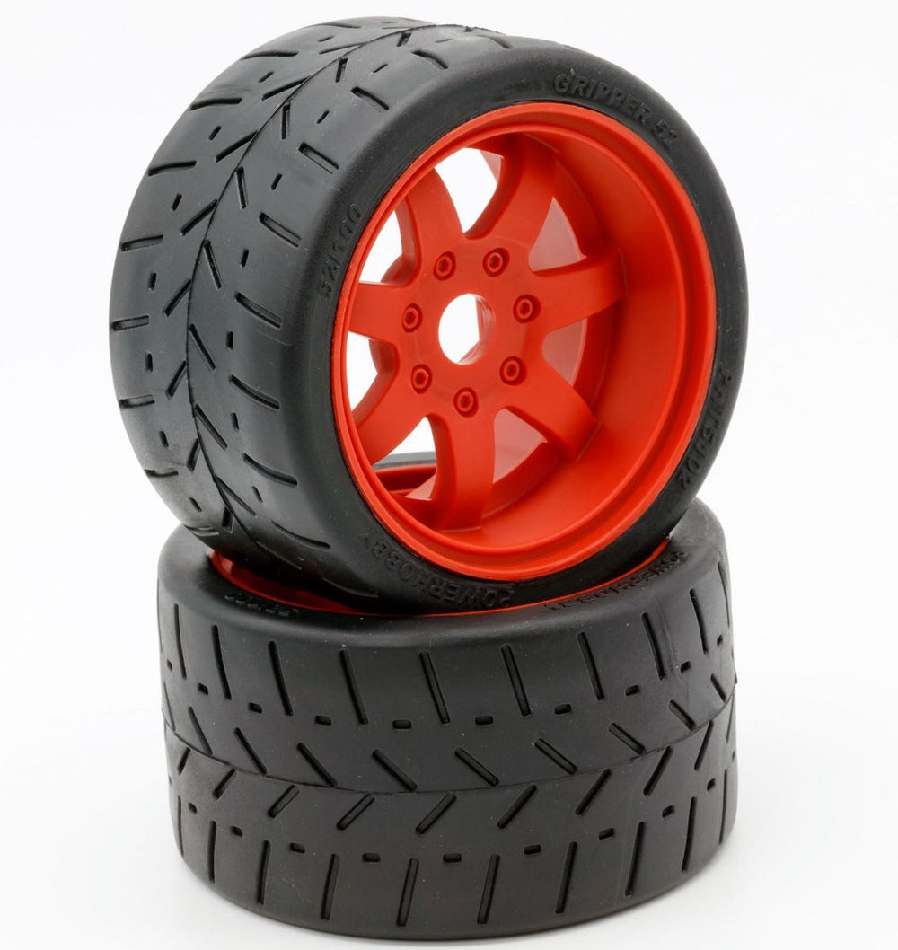 Power Hobby 1/8 Gripper 54/100 Belted Mounted Tires 17mm Red Wheels