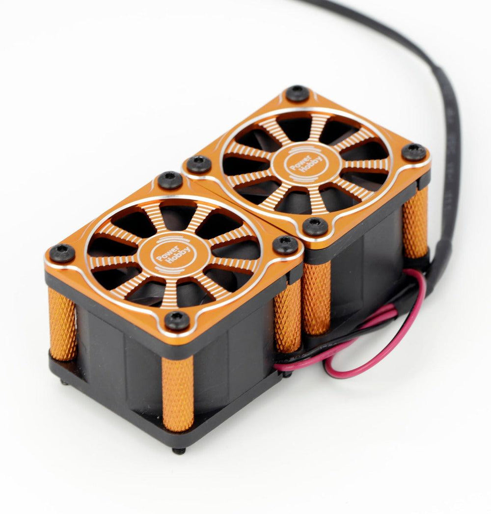 Powerhobby Twister Twin / Dual 40mm 1/8 1/5 Motor Aluminum Cooling Fan - Orange
