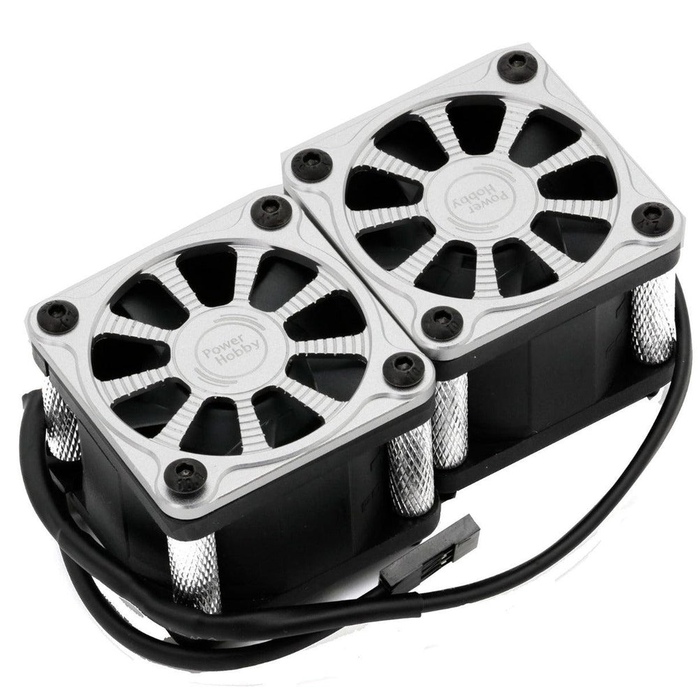 Powerhobby Twister Twin / Dual 40mm 1/8 1/5 Motor Aluminum Cooling Fan - Silver