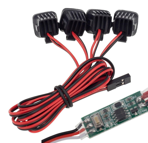 PowerHobby RC 4 LED Lights Headlights Spotlight w/ Controller for 1/10 1/8