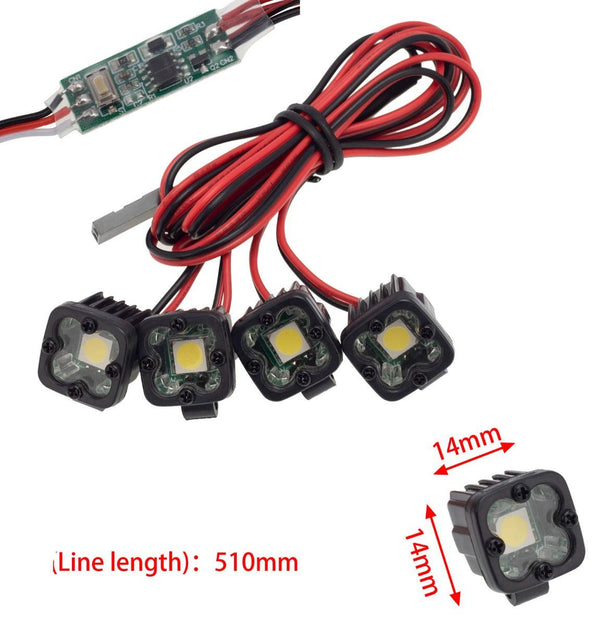 PowerHobby RC 4 LED Lights Headlights Spotlight w/ Controller for 1/10 1/8
