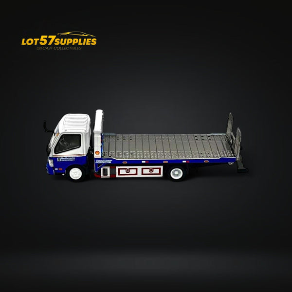 Model truck with flatbed on a dark background, featuring the Lot57Supplies logo.
