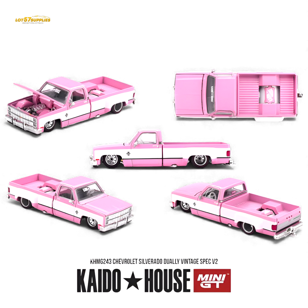 (Pre-Order) Mini GT x Kaido House Silverado Dually Pink 1:64