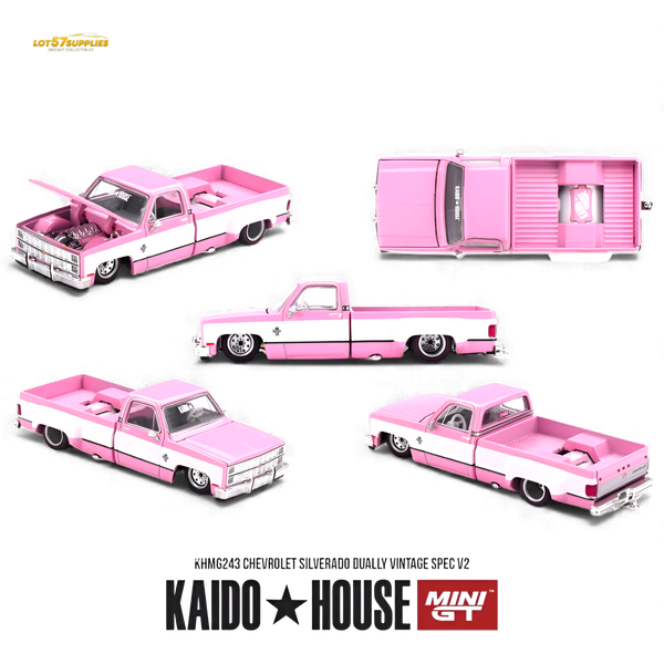 (Pre-Order) Mini GT x Kaido House Silverado Dually Pink 1:64