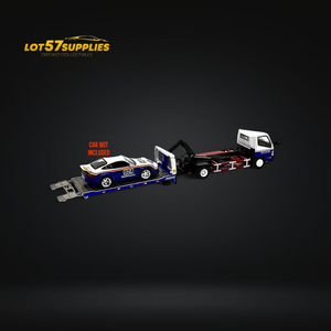 Model tow truck and car on a dark background with 'LOT57 SUPPLIES' branding.