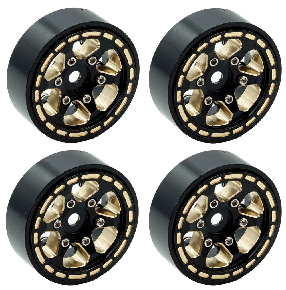 Powerhobby 1.0" Black Brass Beadlock Crawler Wheels 1/24 Axial SCX24