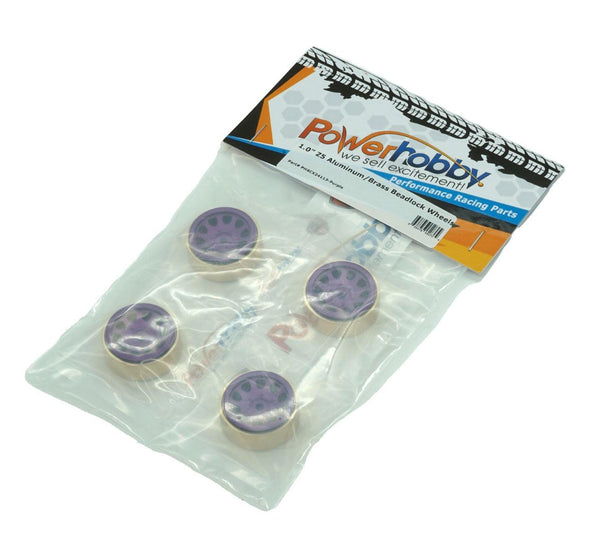 Powerhobby Z5 1.0" Aluminum Brass Ring Beadlock Crawler Wheels SCX24 Purple 1/24