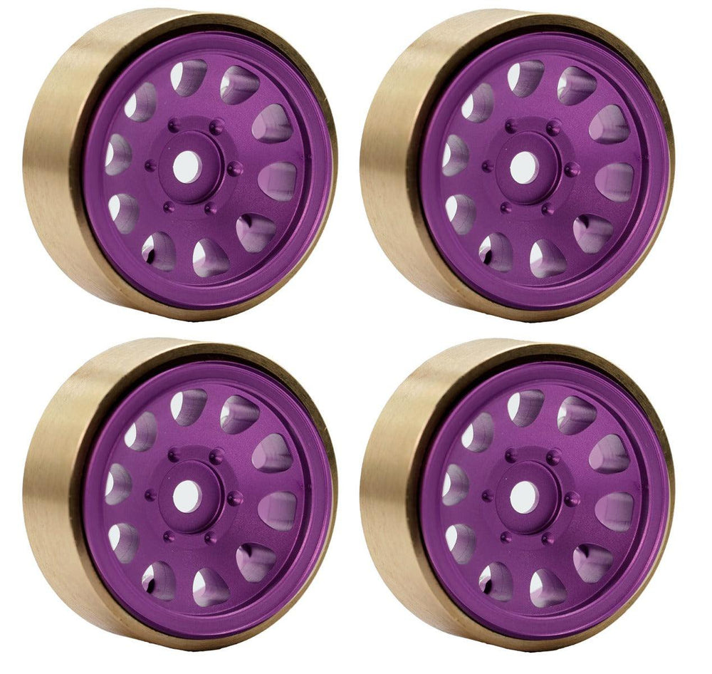 Powerhobby Z5 1.0" Aluminum Brass Ring Beadlock Crawler Wheels SCX24 Purple 1/24