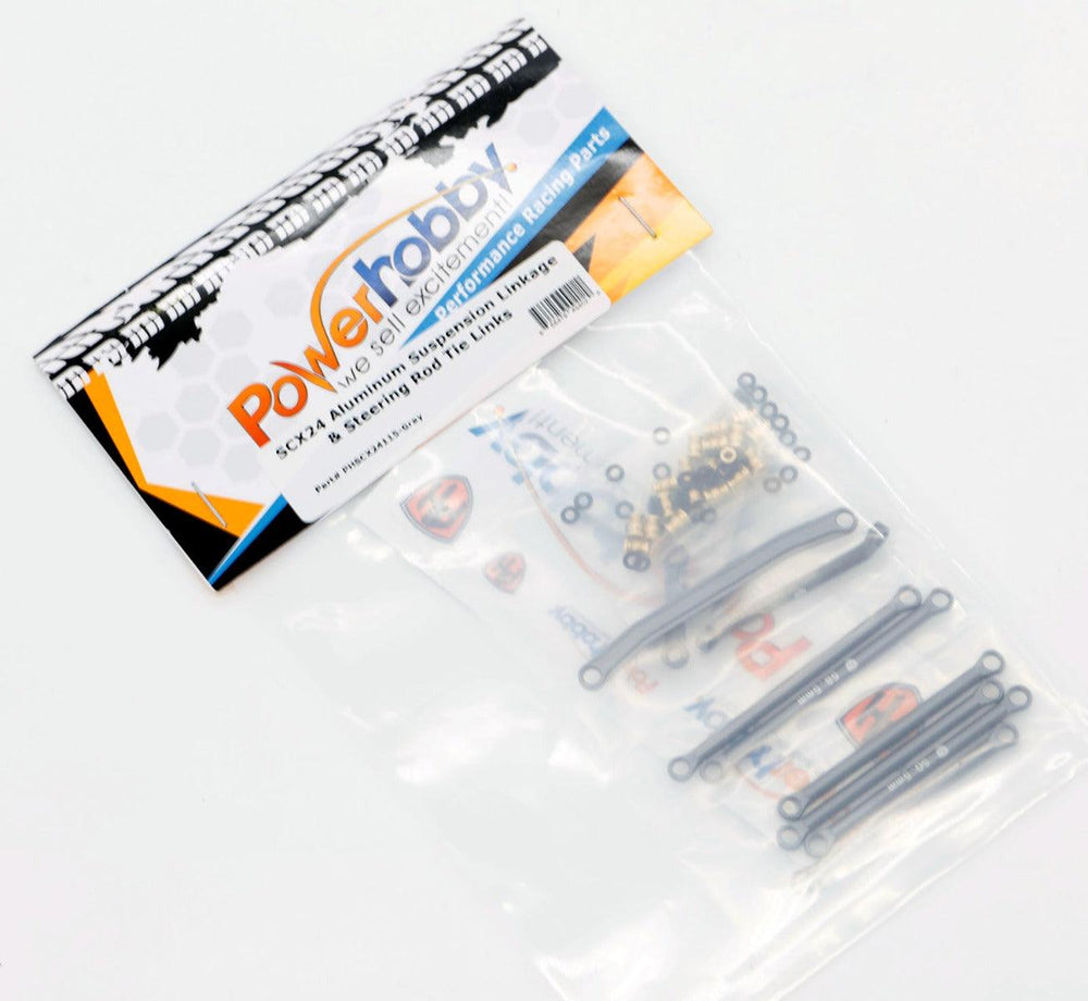 Powerhobby Aluminum Suspension Links Steering Rod Tie Set SCX24 C10 Jeep Gray