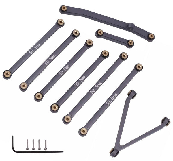Powerhobby Aluminum Suspension Links Steering Rod Tie Set SCX24 C10 Jeep Gray