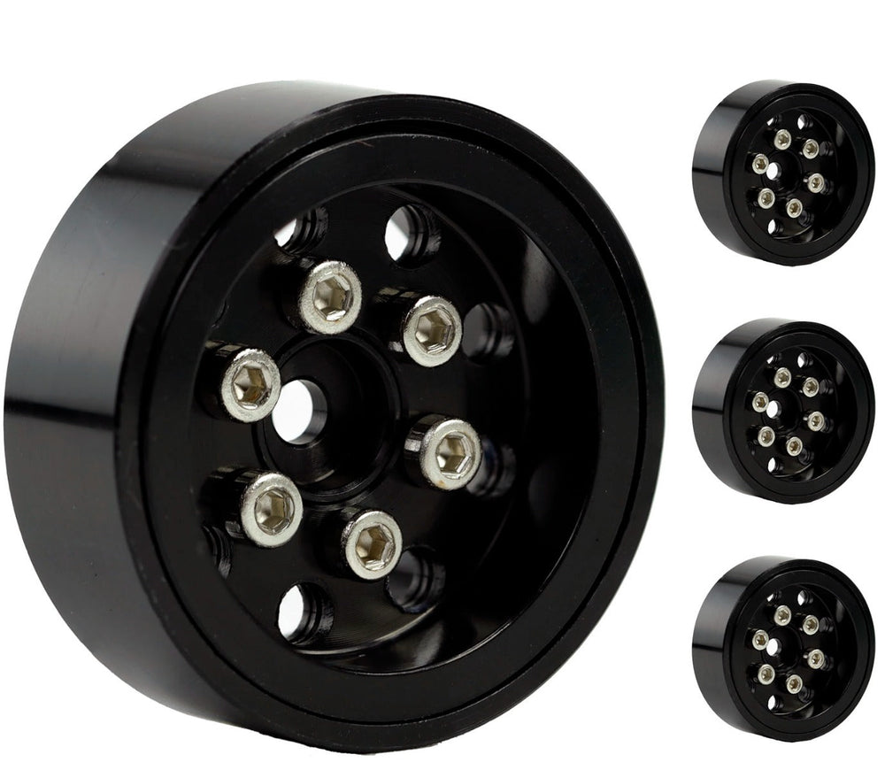 Powerhobby 1.0" SCX24 Aluminum Beadlock Wheels 1/24 Bronco C10 Jeep Black