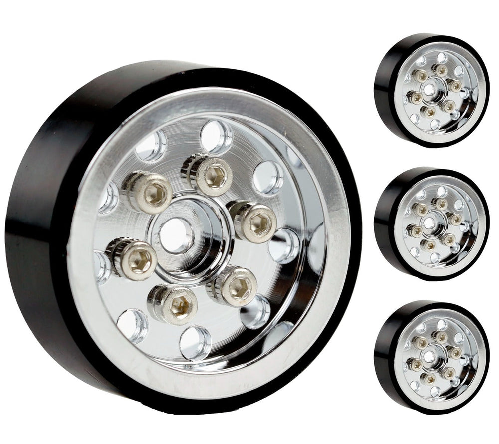 Powerhobby 1.0" SCX24 Aluminum Beadlock Wheels 1/24 C10 Jeep Bronco Chrome
