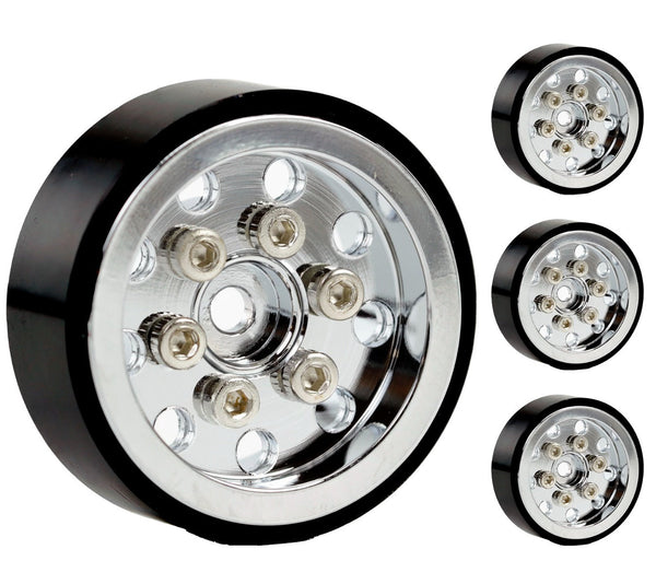 Powerhobby 1.0" SCX24 Aluminum Beadlock Wheels 1/24 C10 Jeep Bronco Chrome