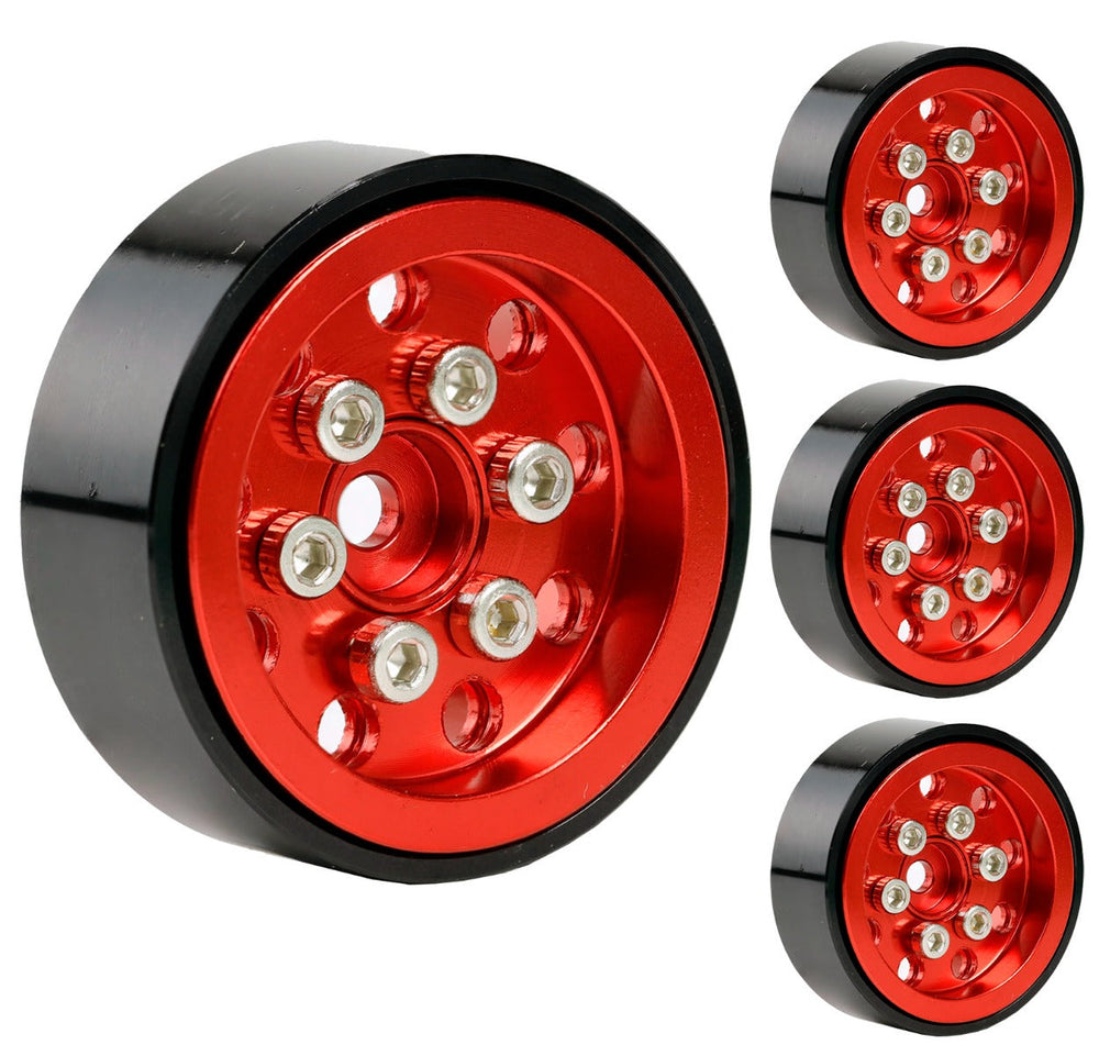 Powerhobby 1.0" SCX24 Aluminum Beadlock Wheels 1/24 Jeep C10 Bronco Red