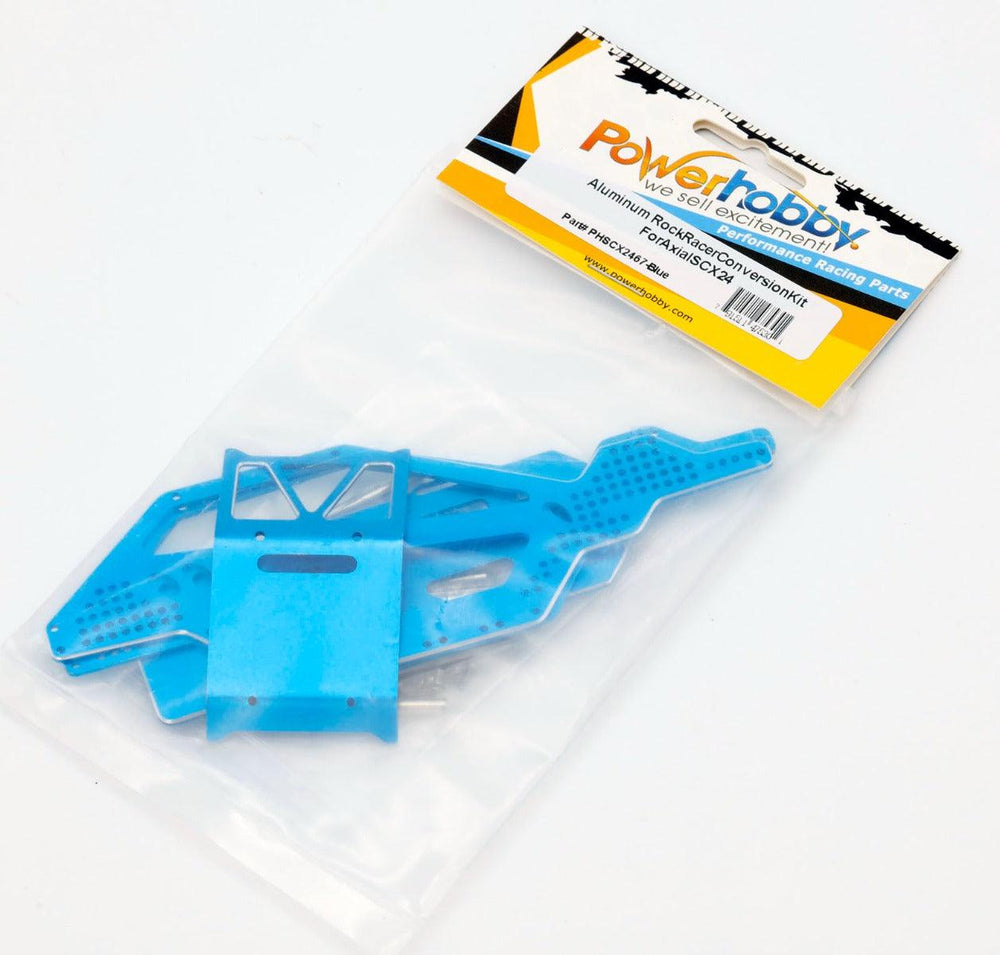 Powerhobby SCX24 Aluminium Rock Racer Conversion Chassis Kit BLUE Axial 1/24