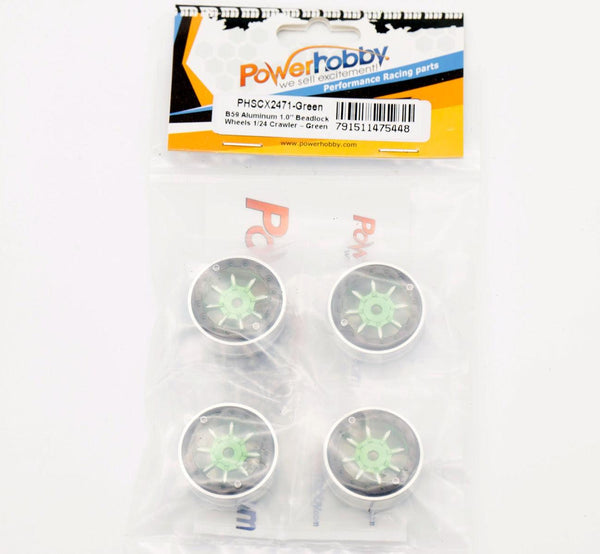 Powerhobby B59 Aluminum Beadlock 1.0” Rock Crawler Wheels Axial SCX24 - Green