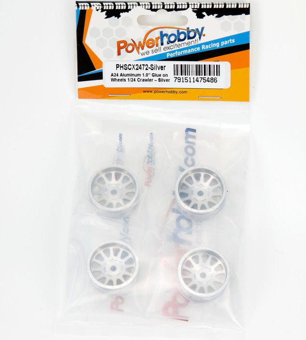 Powerhobby A24 Aluminum 1.0” Rock Crawler Wheels Axial SCX24 - Silver