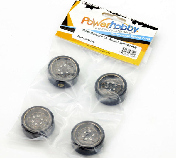 Powerhobby Axial SCX24 1.0" Black Brass Beadlock Crawler Wheels 1/24