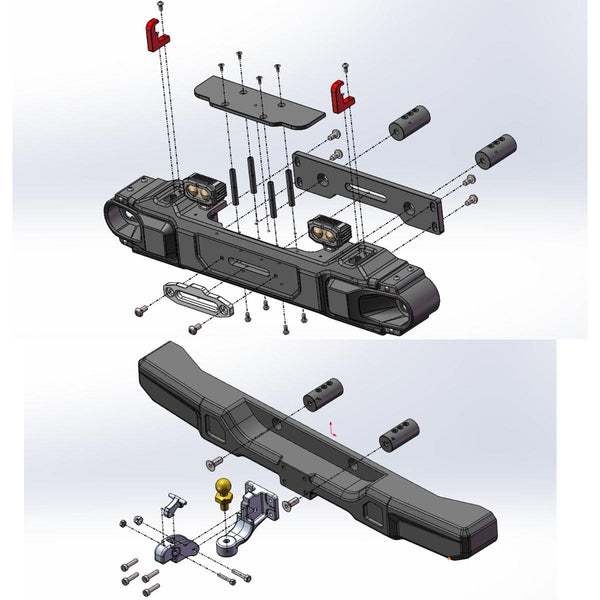 Powerhobby Axial SCX6 Jeep CNC Aluminum Front & Rear Bumpers with Lights
