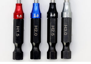 Powerhobby Hex Tip Driver w/Handle 1/4" Tool Set Metric 1.5, 2.0, 2.5, 3.0 mm