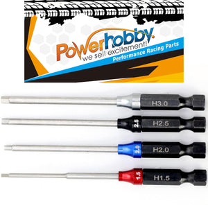 Powerhobby Hex Tip Driver w/Handle 1/4" Tool Set Metric 1.5, 2.0, 2.5, 3.0 mm
