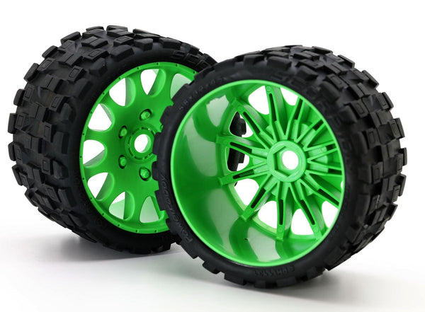 Powerhobby Scorpion Belted Monster Truck Tires / Wheels w 17mm Hex (2) GREEN