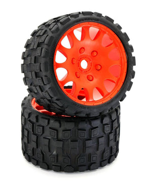 Powerhobby Scorpion Belted Monster Truck Tires / Wheels w 17mm Hex (2) ORANGE