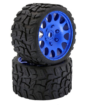 Powerhobby Raptor Belted Monster Truck Tires / Wheels w 17mm Hex (2) Sport BLUE