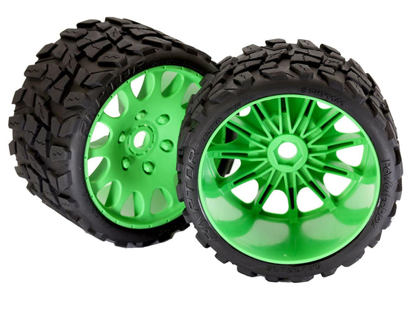 Powerhobby Raptor Belted Monster Truck Tires / Wheels w 17mm Hex (2) Sport GREEN