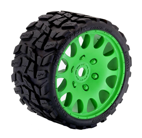 Powerhobby Raptor Belted Monster Truck Tires / Wheels w 17mm Hex (2) Sport GREEN