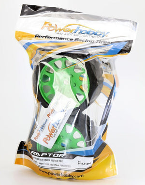 Powerhobby Raptor Belted Monster Truck Tires / Wheels w 17mm Hex (2) Sport GREEN