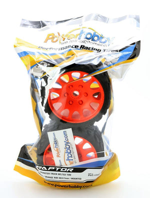Powerhobby Raptor Belted Monster Truck Tires Wheels w 17mm Hex (2) Sport ORANGE
