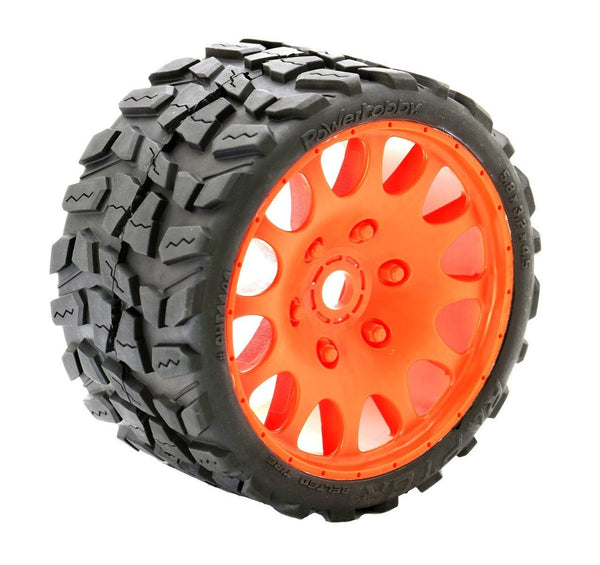 Powerhobby Raptor Belted Monster Truck Tires Wheels w 17mm Hex (2) Sport ORANGE