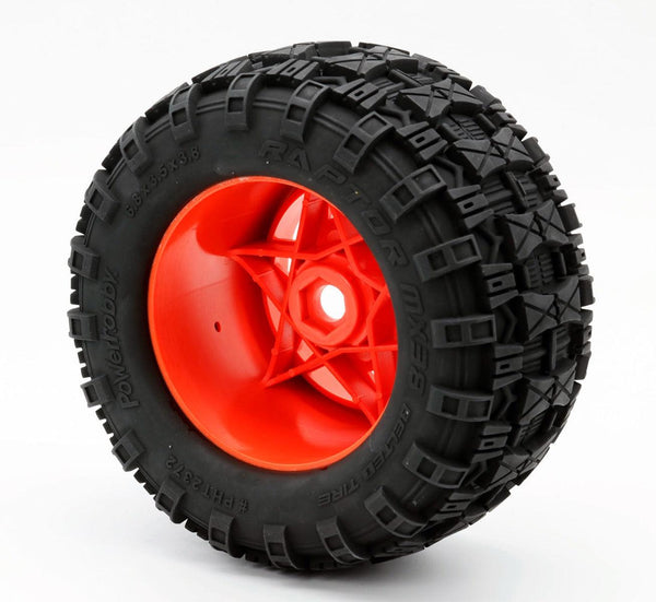 Powerhobby 1/8 Raptor 3.8” Belted All Terrain Tires 17MM Mounted Orange