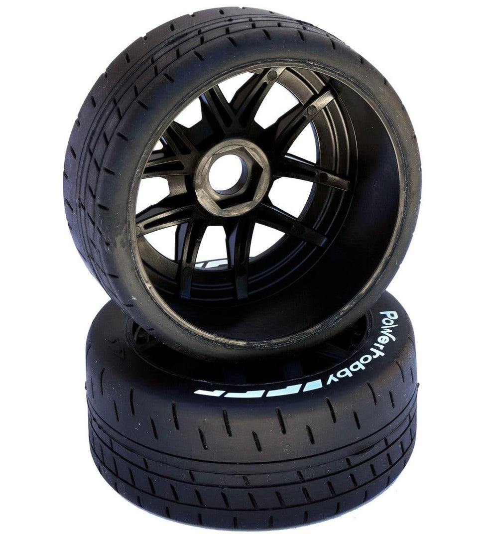 Powerhobby 1/8 GT Beast Belted Mounted Tires 17mm Medium Black Wheels
