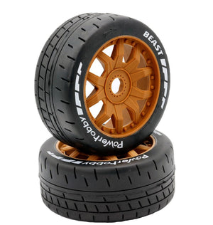 Powerhobby 1/8 GT Beast Belted Mounted Tires 17mm Medium Brown Wheels