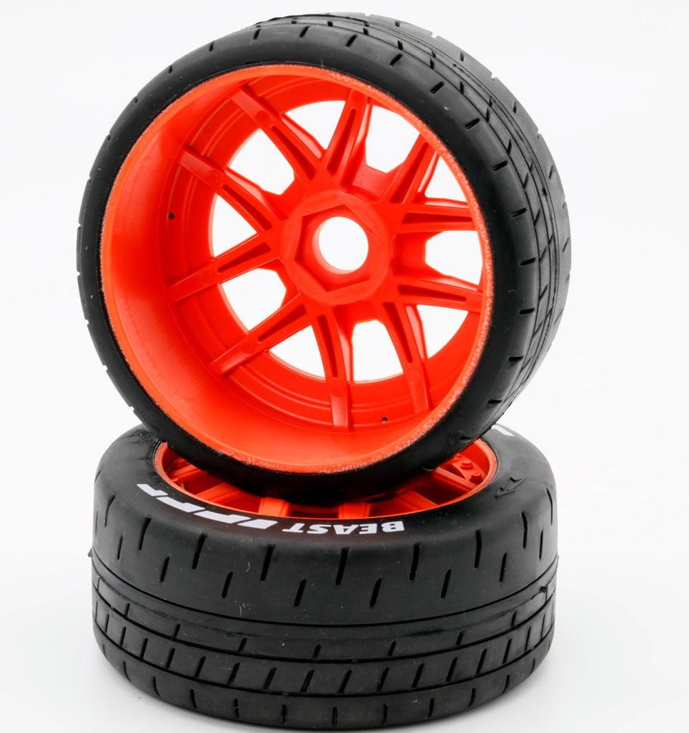 Powerhobby 1/8 GT Beast Belted Mounted Tires 17mm Medium Orange Wheels