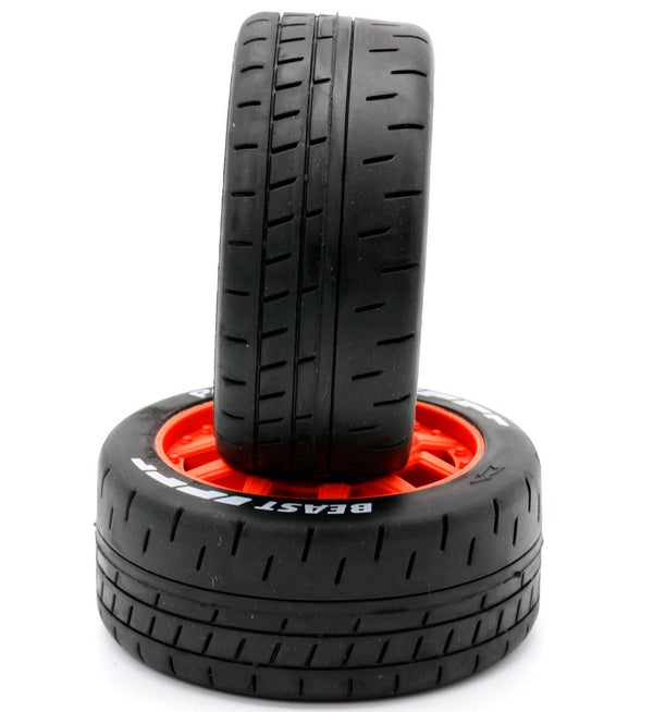 Powerhobby 1/8 GT Beast Belted Mounted Tires 17mm Medium Orange Wheels