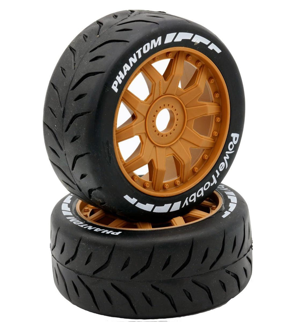 Powerhobby 1/8 GT Phantom Belted Mounted Tires 17mm Medium Brown Wheels