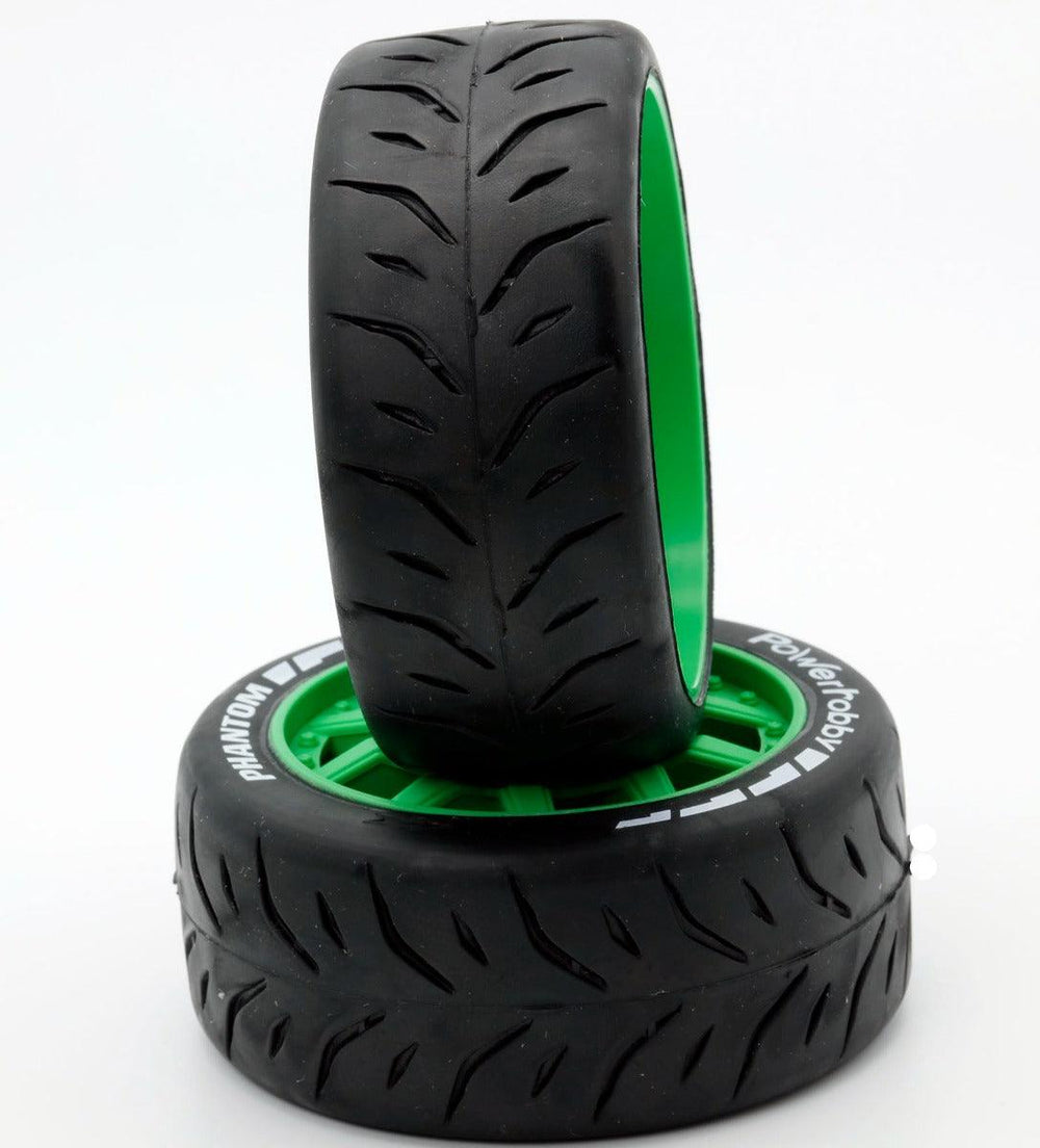 Powerhobby 1/8 GT Phantom Belted Mounted Tires 17mm Soft Green Wheels