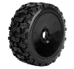 Powerhobby Raptor 1/8 Buggy Belted All Terrain Mounted Tires 17MM Black Dish Wheels