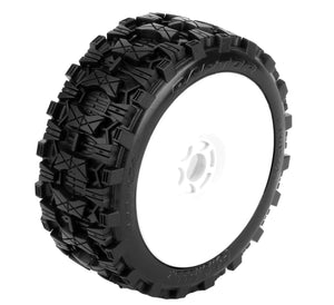 Powerhobby Raptor 1/8 Buggy Belted All Terrain Mounted Tires 17MM White Dish Wheels