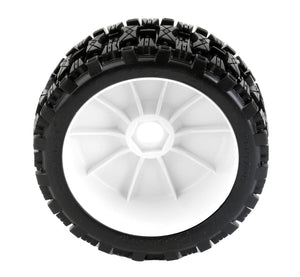 Powerhobby Raptor 1/8 Buggy Belted All Terrain Mounted Tires 17MM White Dish Wheels