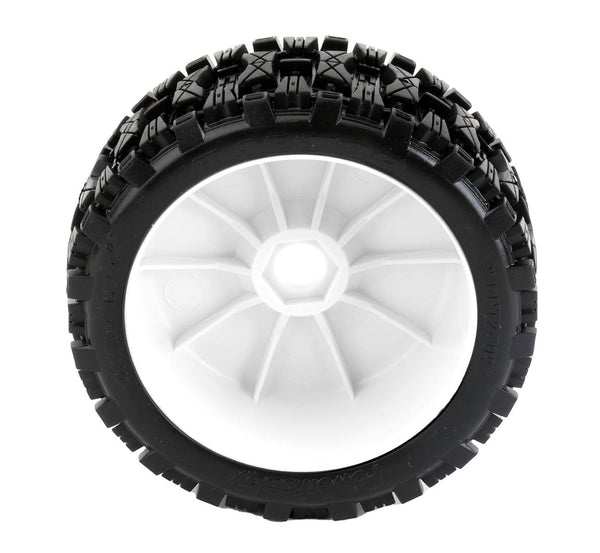 Powerhobby Raptor 1/8 Buggy Belted All Terrain Mounted Tires 17MM White Dish Wheels