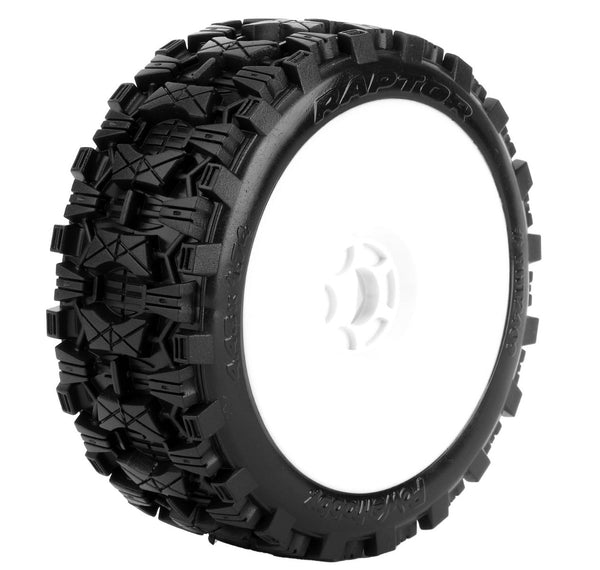 Powerhobby Raptor 1/8 Buggy Belted All Terrain Mounted Tires 17MM White Dish Wheels