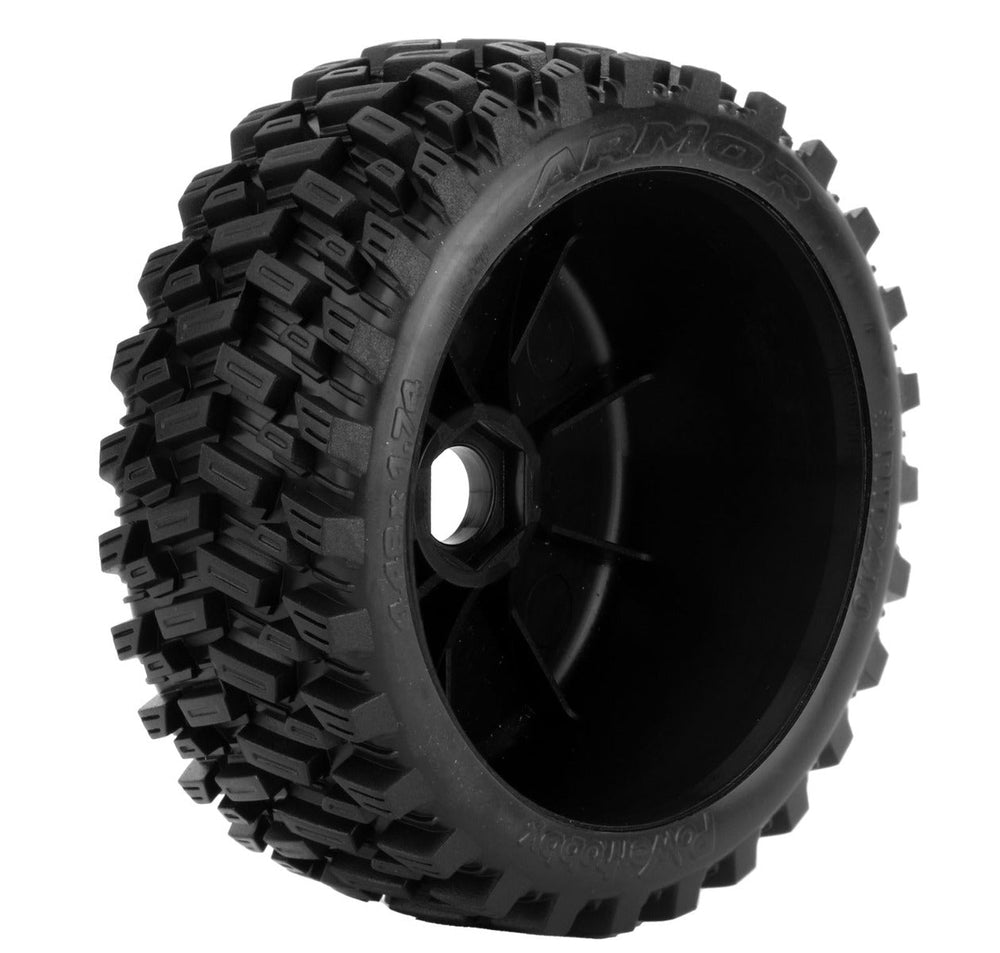 Powerhobby Armor 1/8 Buggy Belted All Terrain Mounted Tires 17MM Black Dish Wheels