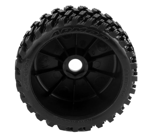 Powerhobby Armor 1/8 Buggy Belted All Terrain Mounted Tires 17MM Black Dish Wheels